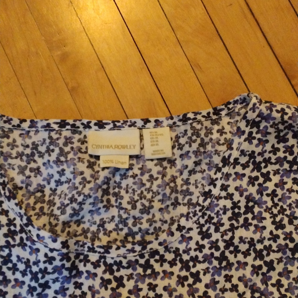 CYNTHIA ROWLEY 100% Linen Ditzy Floral Tee Womens XL - Picture 2 of 5